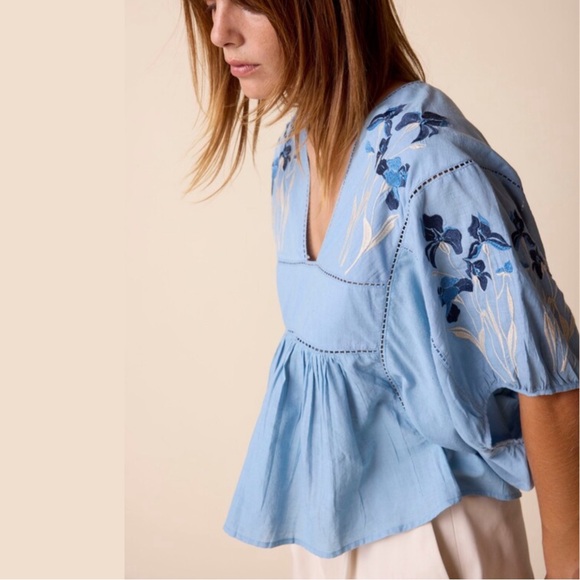 NWT St. Roche Women’s Summer Top Wedgewood Blue Embroidered Size XS - Picture 3 of 8